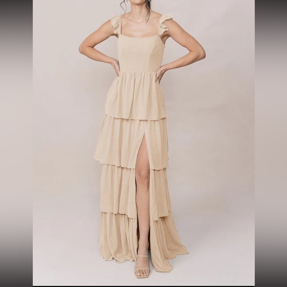 Revelry Bridesmaid Dress Poppy Chiffon in Champagne